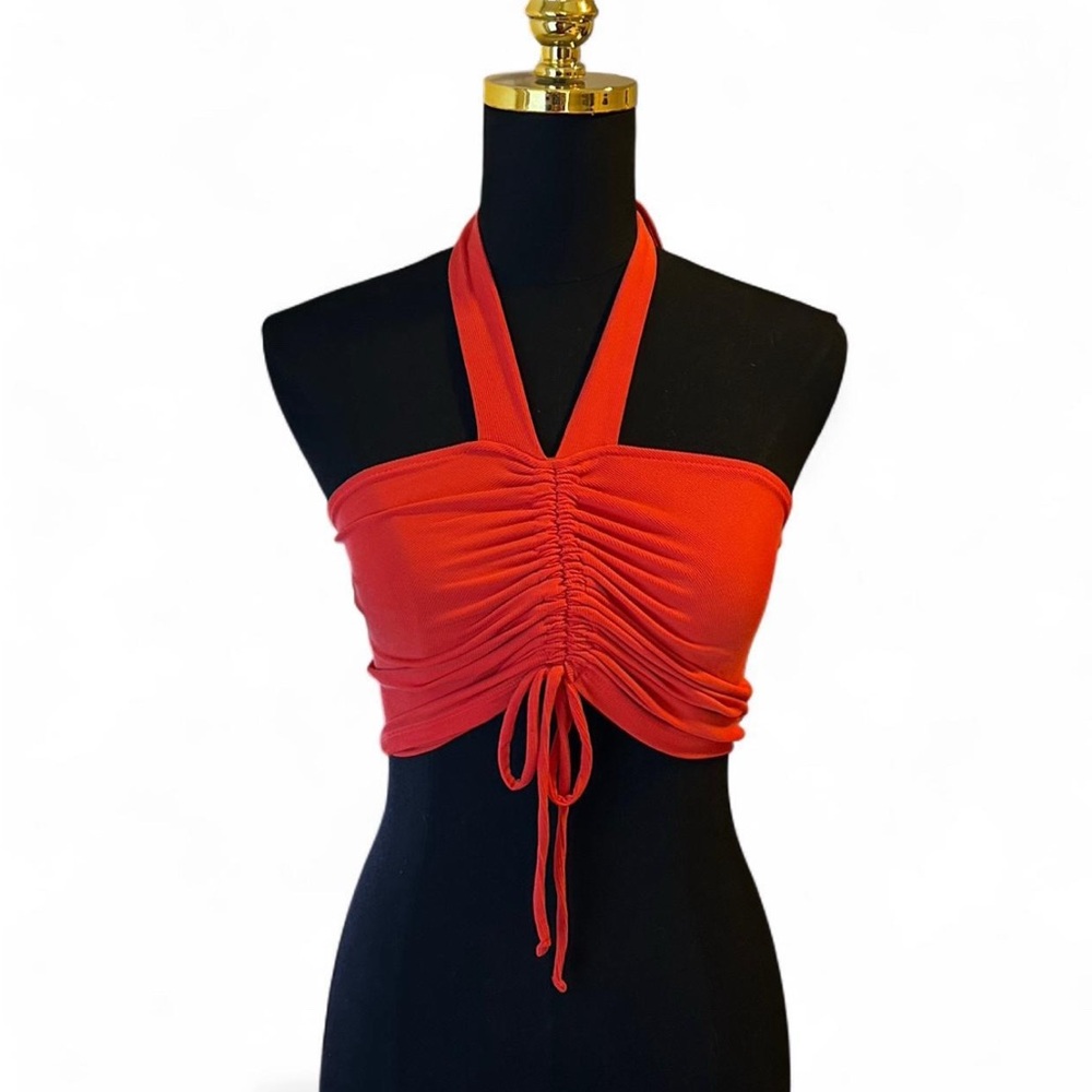 Urban Outfitters Red Ruched Tie Front Halter Top Size Small